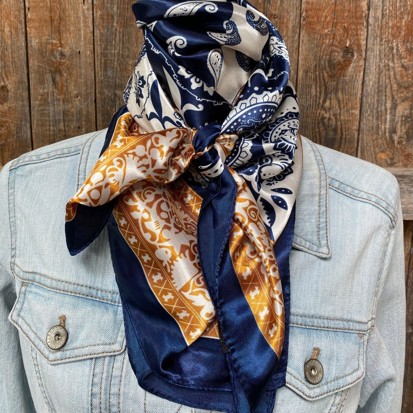 35X35" Blue Two-Toned Paisley Wild Rag/Scarf