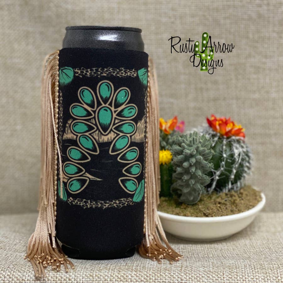 Slim Turquoise Squash Fringe Koozie