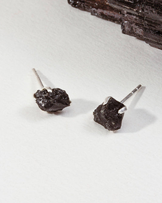 Raw Beauty Post Earrings- Sterling Silver - Black Tourmaline