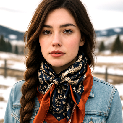 35X35" Navy and Rust Floral Paisley Wild Rag / Scarf