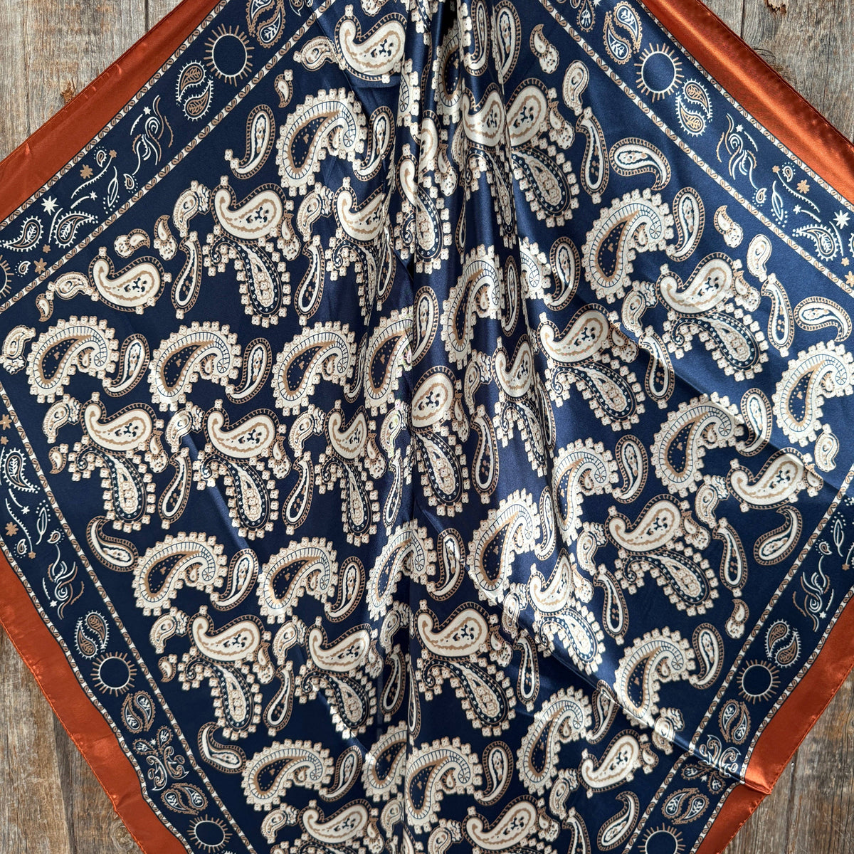 35X35" Navy and Rust Floral Paisley Wild Rag / Scarf