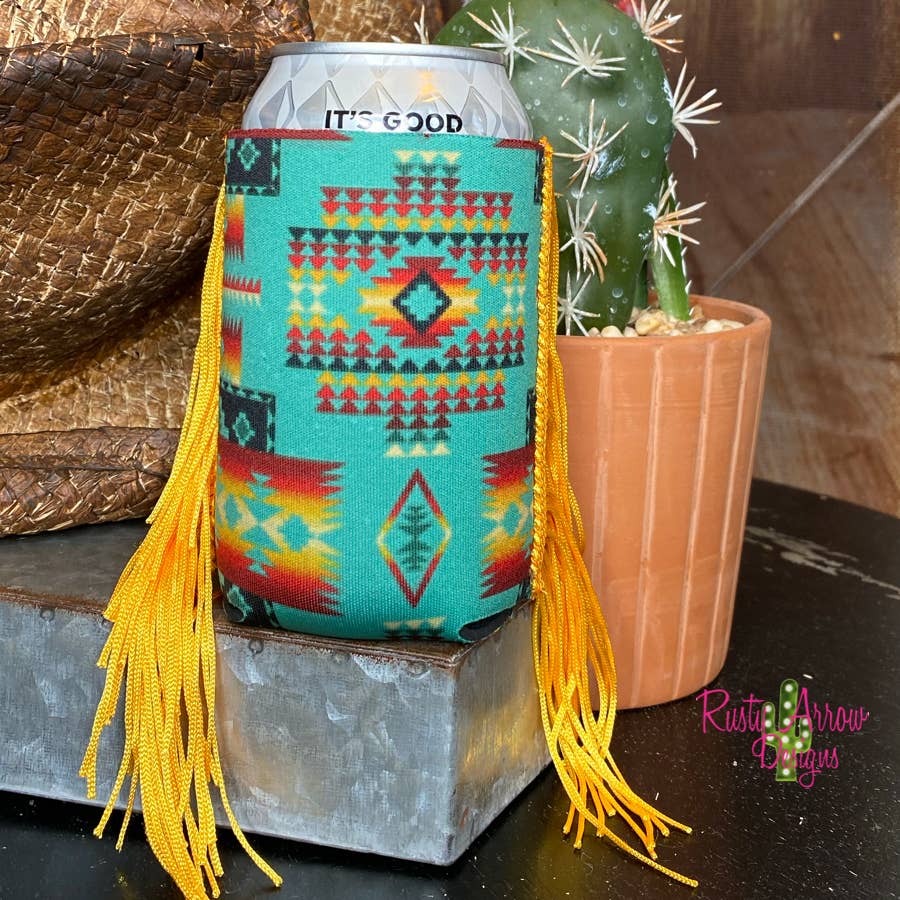 Regular Turquoise Aztec Fringe Koozie