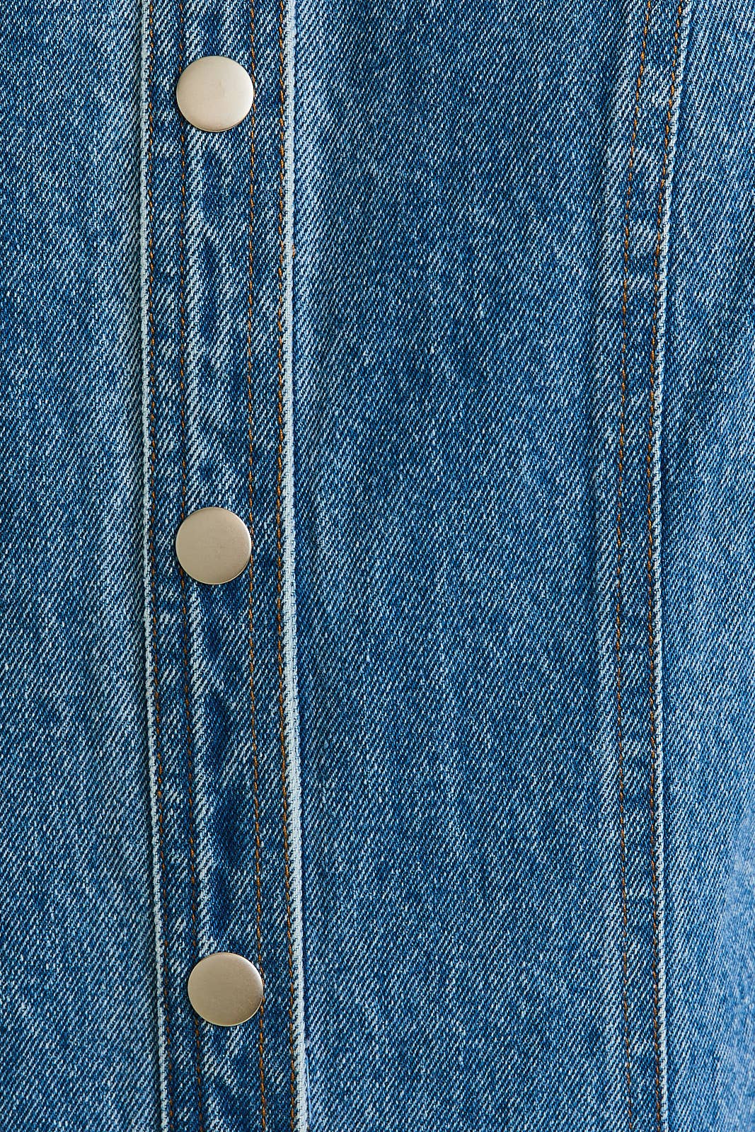 SLEEVELESS ROUND NECK BUTTON DOWN DENIM MINI DRESS
