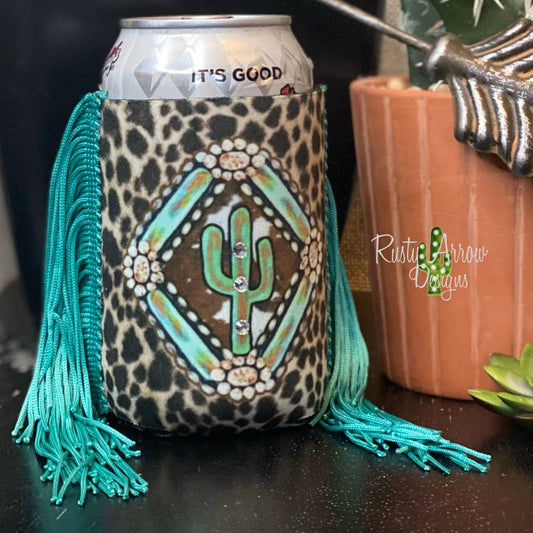 Regular Turquoise Cactus Stone Fringe Koozie