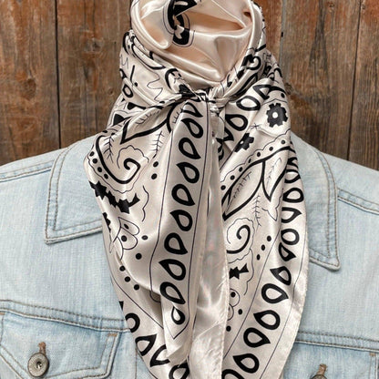 35X35"  Cream & Black Paisley Wild Rag/Scarf