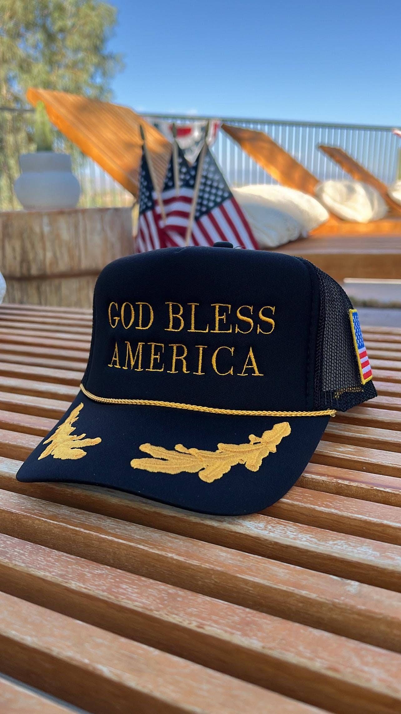 God Bless America Foam Trucker Hat with Flag Patch