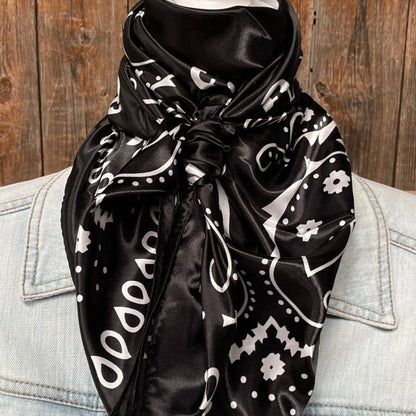 35X35"  Black & White Paisley Wild Rag/Scarf