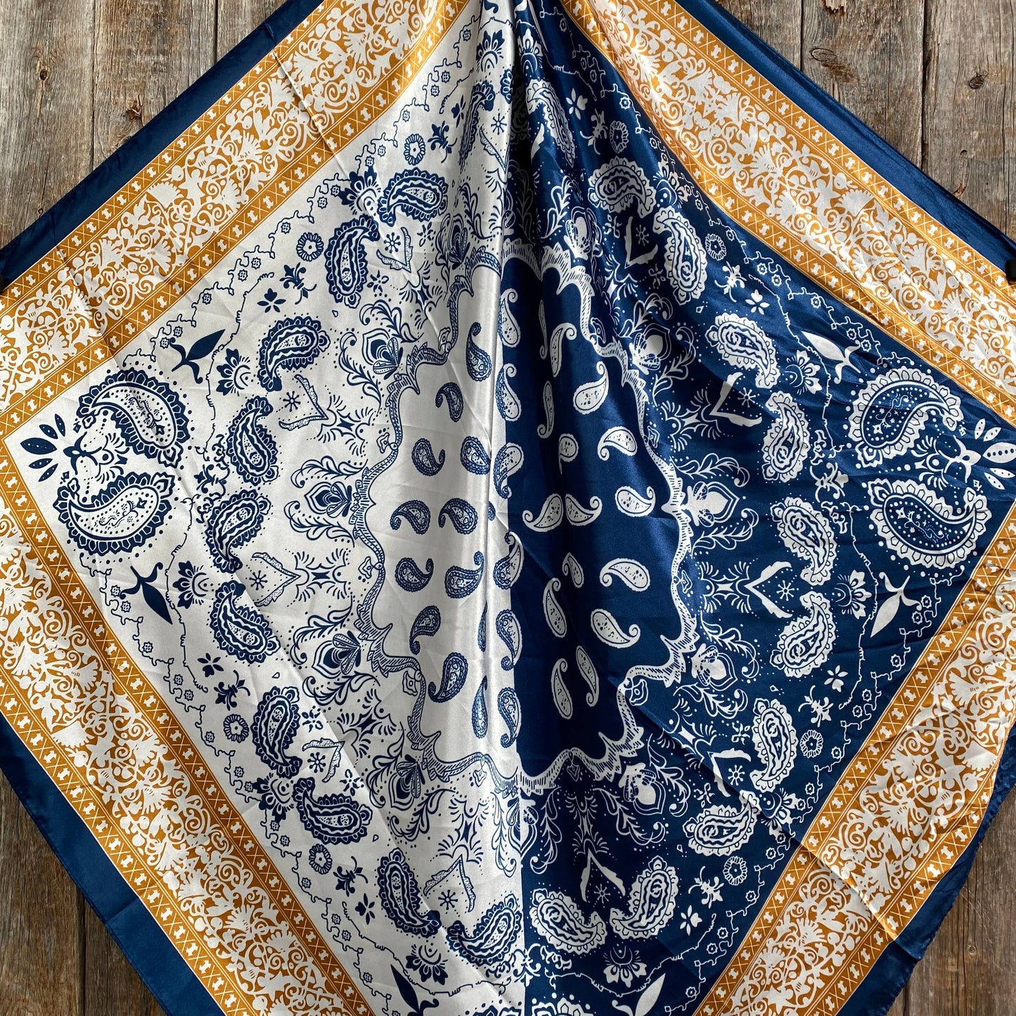 35X35"  Blue Two-Toned Paisley Wild Rag/Scarf