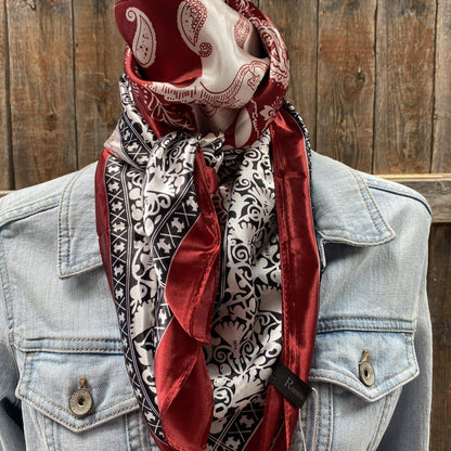 35X35"  Wine Red/Cream Paisley Wild Rag/Scarf