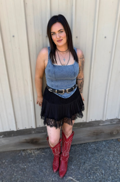 Square Neck Denim Corset Crop Top