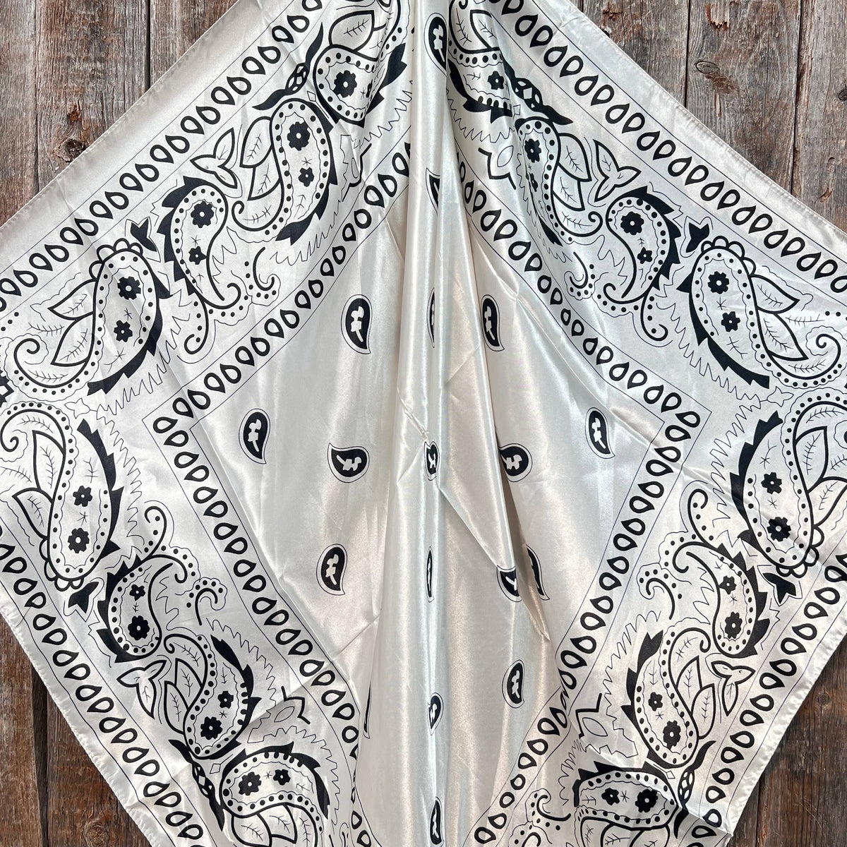 35X35"  Cream & Black Paisley Wild Rag/Scarf