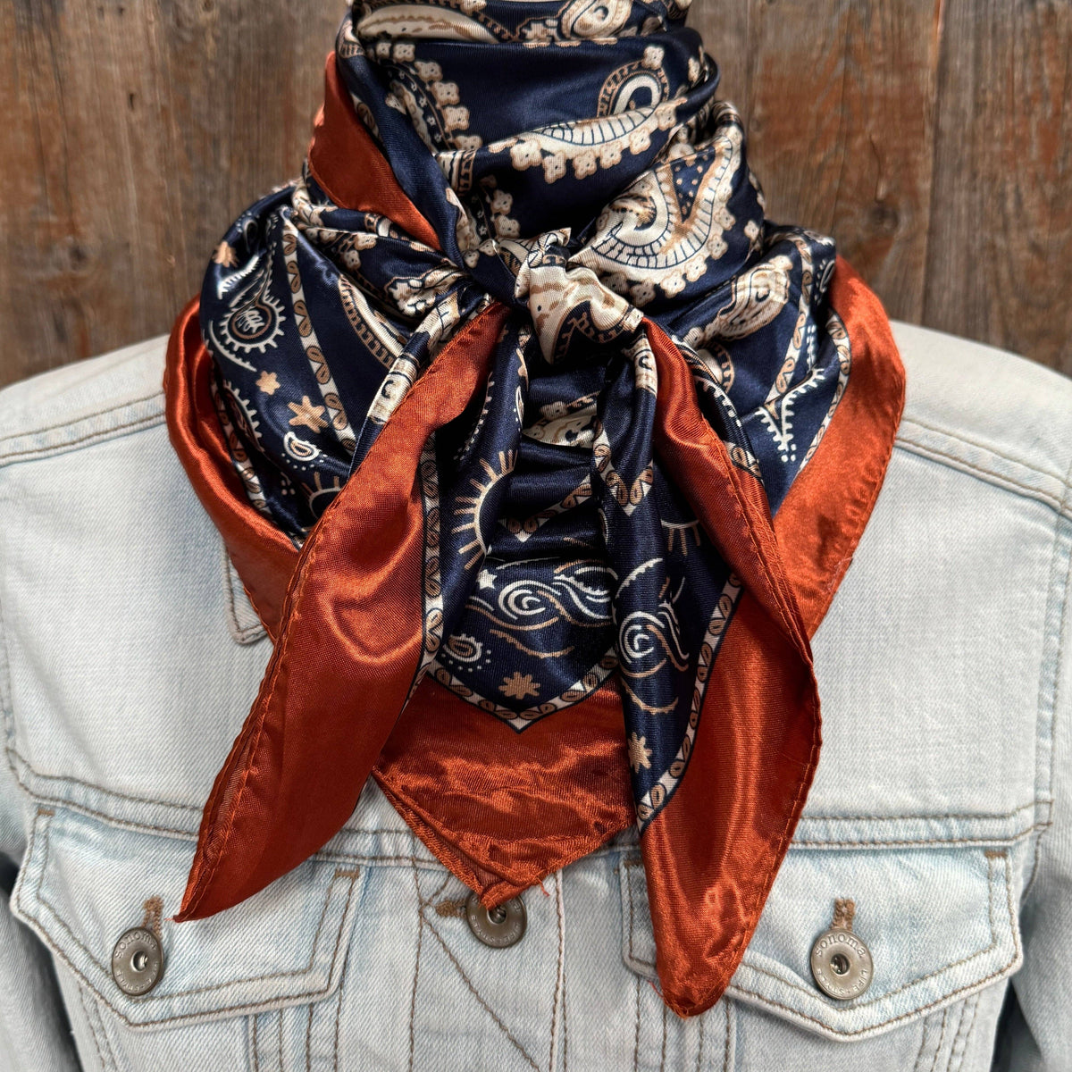 35X35" Navy and Rust Floral Paisley Wild Rag / Scarf