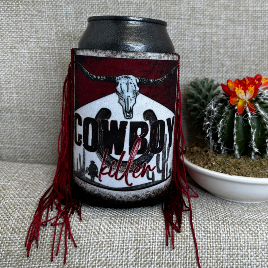 Regular Red Skull Cowboy Killer Fringe Koozie