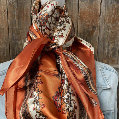 35X35"  Burnt Orange & Tan Wild Rag / Scarf
