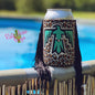 Regular Turquoise Cheetah Thunderbird Fringe Koozie