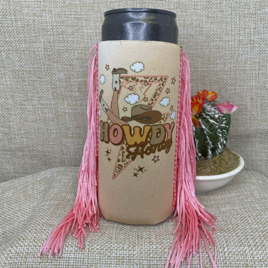 Slim Lightning Bolt Howdy Honey Fringe Koozie