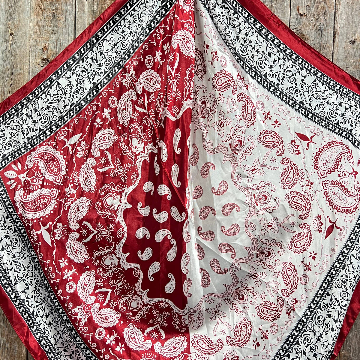 35X35"  Wine Red/Cream Paisley Wild Rag/Scarf