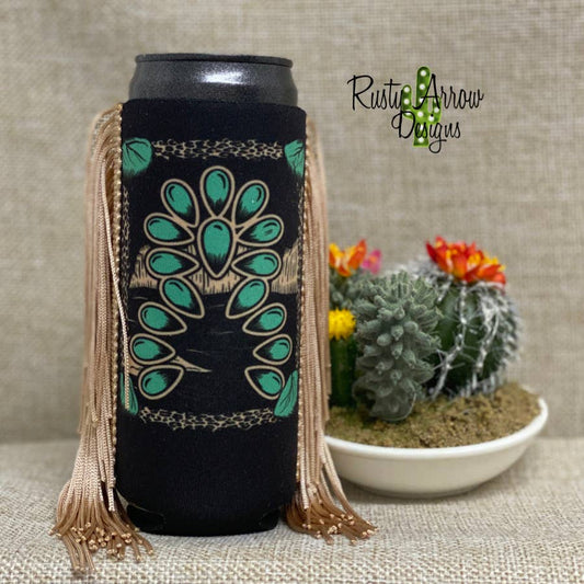Slim Turquoise Squash Fringe Koozie