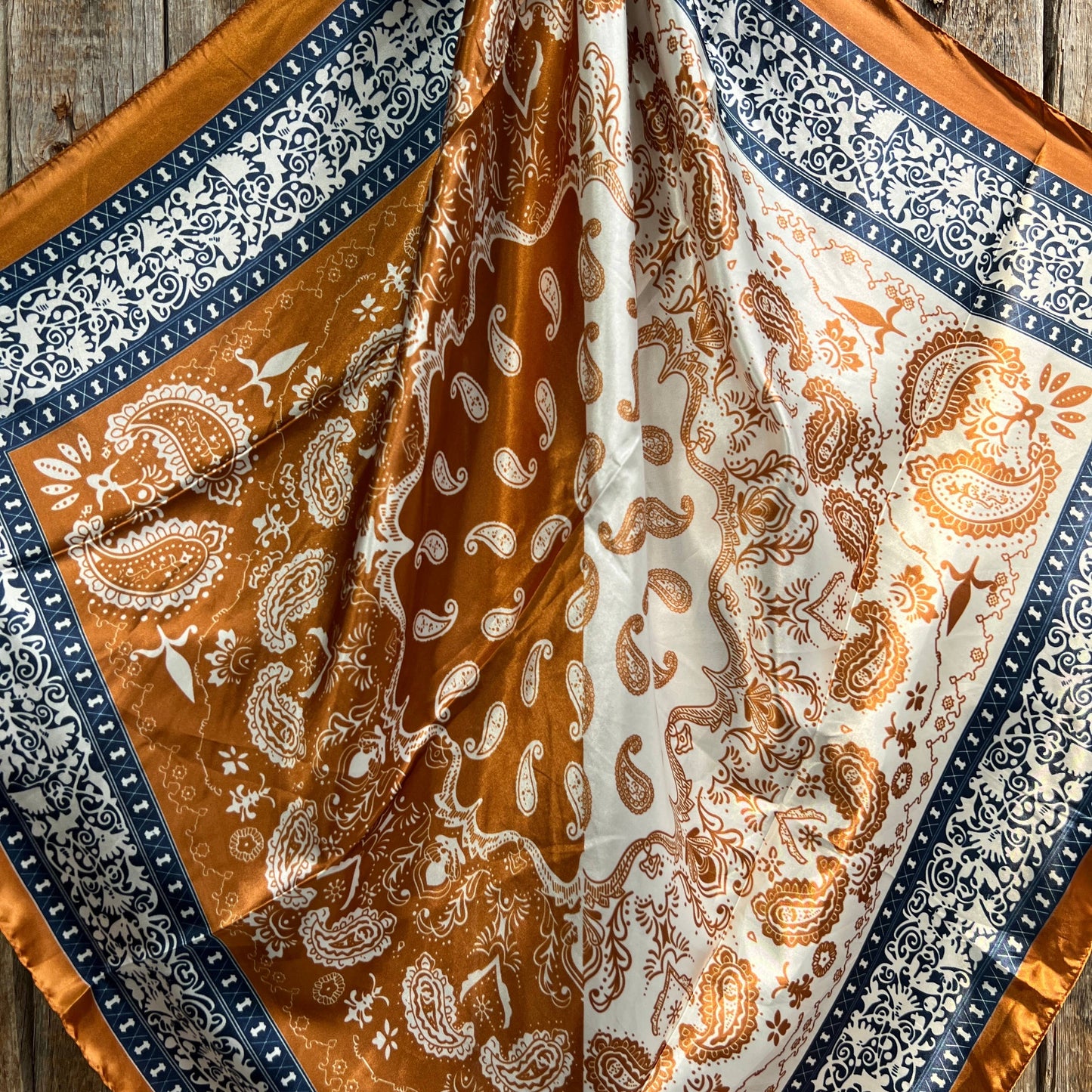 35X35"  Rust & Navy Paisley Wild Rag/Scarf